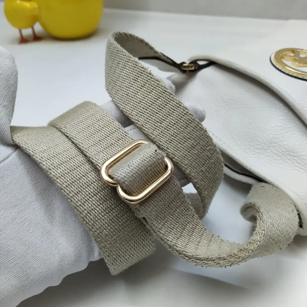 Michael Kors White Leather Round Logo Crossbody Bag
